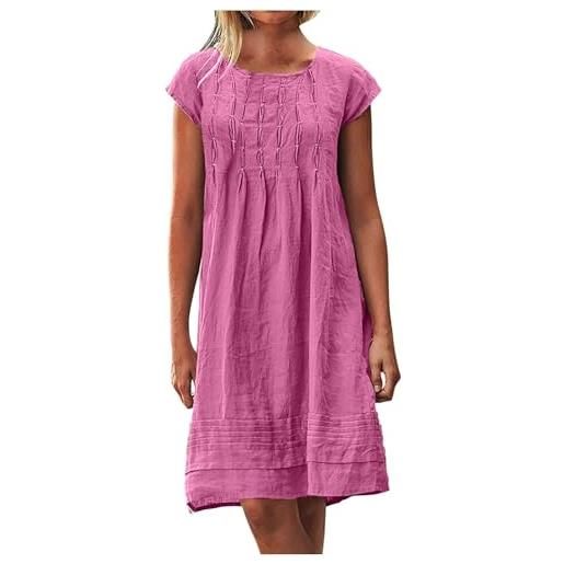 HEONSATI vestito estivo donna cotone vestiti da spiaggia taglie forti comodo abiti boho leggera elasticizzata mare abito a maniche corte estivi bohémien classico vestito eleganti lunga swing curvy