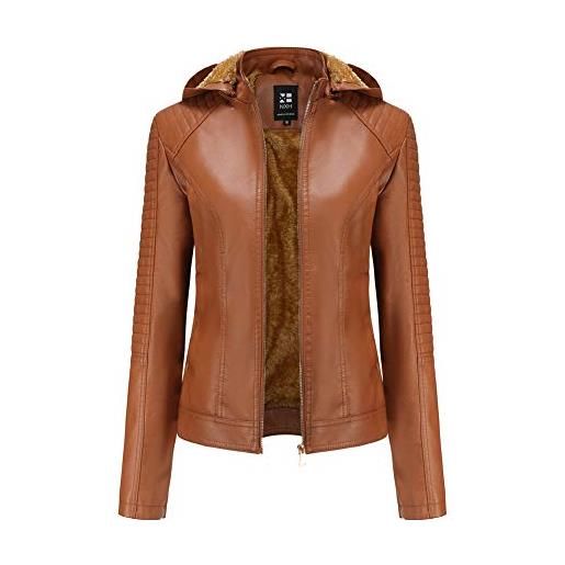 HONGBI giacca corta da donna in similpelle, giacche ecopelle manica lunga da motociclista, giubbotto di pelle pu classic, leather faux capispalla, cappotto in peluche con cappuccio invernali caldo