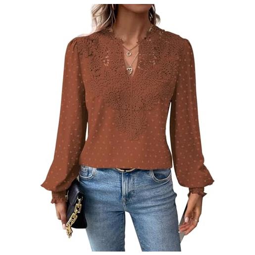 TUUHAW t shirt donna elegante manica lunga magliette boho scollo a v casual | autunno volant camicia, elegante abbigliamento, pizzo top, primavera camicetta, ricamato curvy maglie, affari contadino blusa