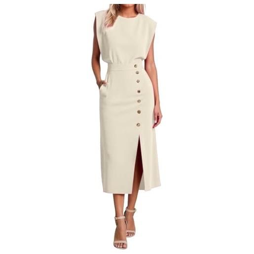 NaLatia vestito donna abito midi aderente da donna elegante abiti tubino avvolgente con scollo rotondo e bottoni laterali vestiti lungo da lavoro e da ufficio con tasche da cerimonia