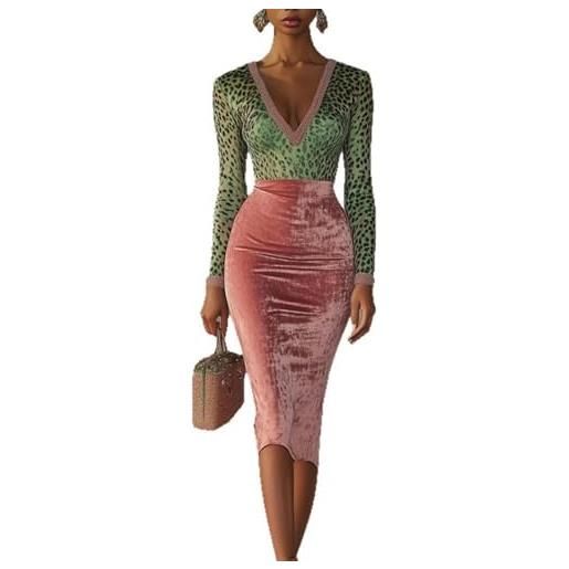 ChahuerOu abito da festa sexy da donna in velluto con scollo profondo a v e stampa leopardata m