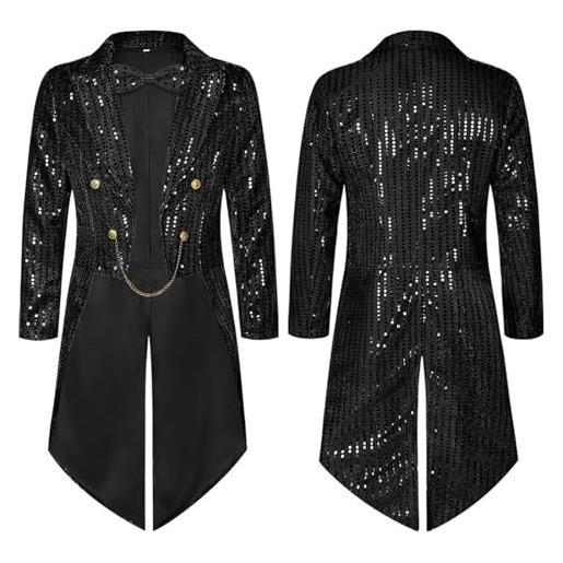 Générique donne costume di frac paillettes blazer manica lunga sparkle jacket glitter coat for evening party top paillettes donna costume di carnival costume da discoteca, nero , s