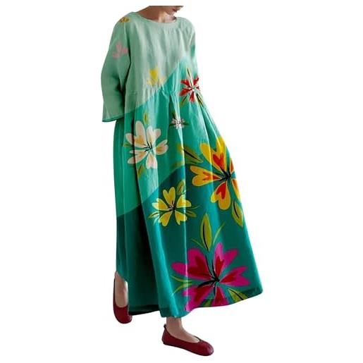 Generico abiti donna estivi cotone lino comodo lungo casual vestiti estivi larghe boho elegante abiti in lino vintage elasticizzato vacanza vestito boho spiaggia primavera taglie forti abito da spiaggia