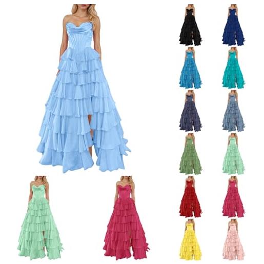 Vhersily abiti da ballo senza spalline con corsetto per donna, in chiffon, a strati, da sera formali con spacco, abbigliamento primavera, vestiti sexy, curvy, da cerimonia, damigella bambina