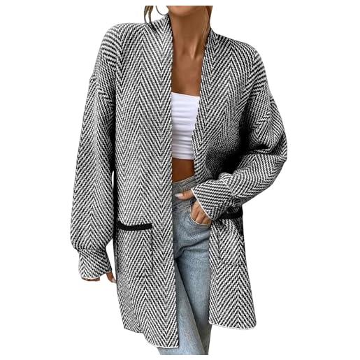 Cocila abiti autunnali da donna 2025 cardigan a righe con maniche lunghe e apertura frontale maglioni in maglia grossa cappotti invernale marrone (dark gray l) cappotti con cappuccio donna