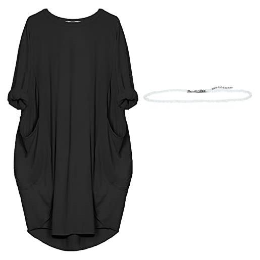 aromm abito da camicie donna scollo tondo sciolta pianura casual taglia grossa midi vestito con tasche
