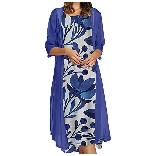 EGSDMNVSQ vestito estivo donna abito sciolto senza maniche retro abiti lunghi camicetta estivi vestiti stampato 2 pezzi tulle cardigan+midi vestito