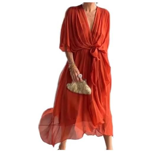 Generisch elegante ed elegante, maxi abito con scollo a v, abito estivo da donna, scollo a v, vita alta, chiffon, lacci, lungo, irregolare