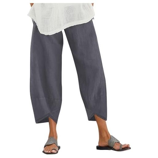 ZANZEA pantaloni casual da donna in cotone e lino, taglio ampio, dritti, elasticizzati in vita, pantaloni chino con tasca, grigio scuro, xxl