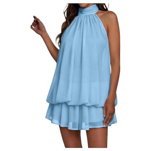 Generico vestito donna corto sexy estivo mini abito nero elegante con schiena scoperta e collo estivo vestiti ampio in chiffon sexy abiti schiena scoperta con laccio vestito corto per festa discoteca cocktail