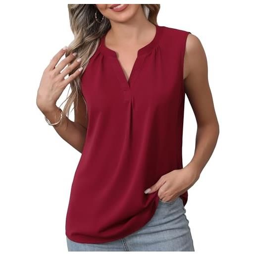 YGJIEGENG canotta donna elegante in chiffon scollo top estiva senza maniche t shirt casual flowy camicette da donna s-2xl