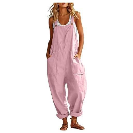 Generico salopette donna estiva casual lunga elegante in cotton tuta jumpsuit intera curvy moda con tasche tessuto morbido traspirante tuta casual estiva per passeggiate vacanze e uso quotidiano