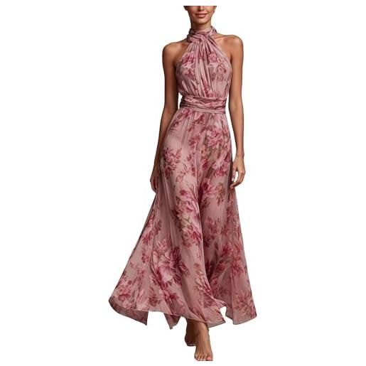 Generico vestiti spalle scoperte da donna abito lungo motivo floreale linea a elegante abito da sera in tulle morbido e traspiranti vestito per matrimonio cocktail e ballo (l)