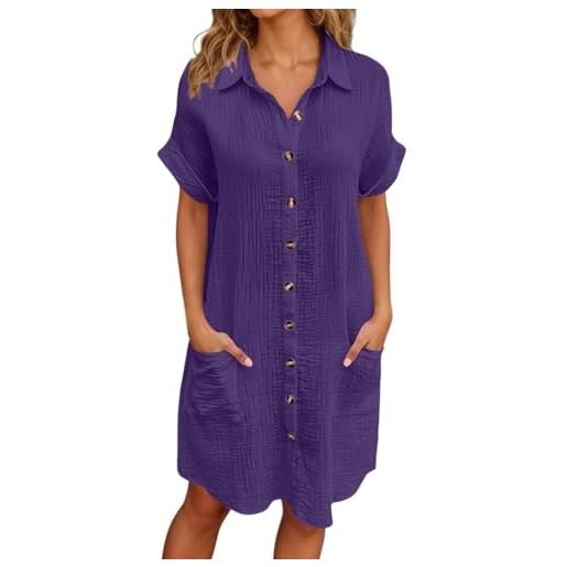 Generico abito estivo donna in lino con bottoni abito da spiaggia casual scollo a v manica corta abito linea a con camicetta s-4xl