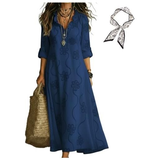 Generico boho floral maxi dress for women ruffle trim v neck long sleeve dress vacation & beach outfit