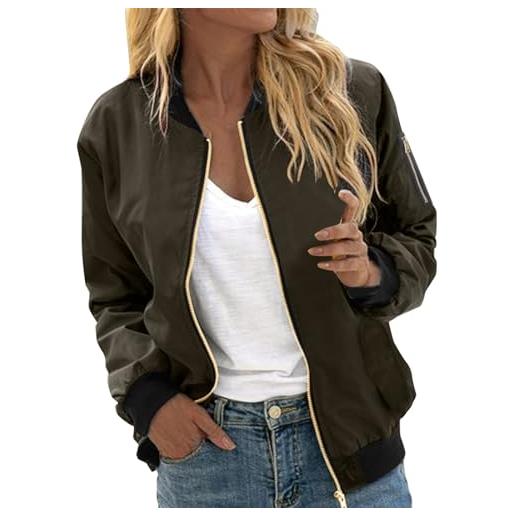 Modaworld bomber donna corto con cerniera, giacca leggera da pilota casual - giubbotto baseball a manica lunga, ideale per primavera e autunno