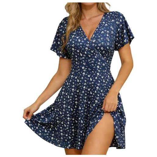 Generico abiti estivi donna curvy vestito abito estivo taglie forti vestiti primaverili corto vestitini da sangallo elegante floreale lungo mare fiori corti primaverile cotone lino casa blu m