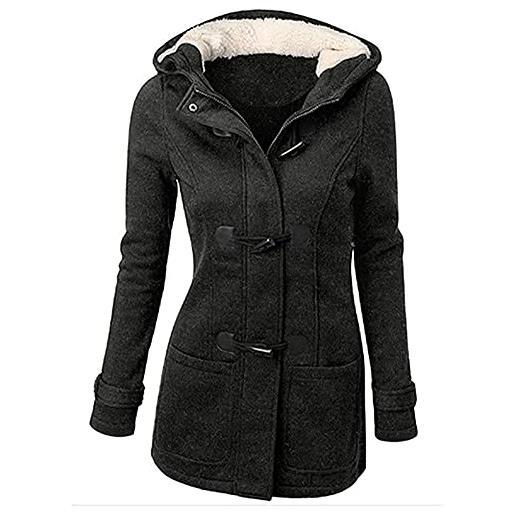 Angel ZYJ cappotto con cappuccio donna invernale autunno elegante lungo giacca cotone hoodies classico felpa pulsante corno outwear (grigio scuro, m)