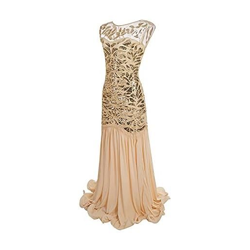 KBOPLEMQ costume gatsby da donna abito charleston da sera abito da ballo stile 1920 retro cocktail stile flapper con paillette, lungo, anni 1920, abito cocktail flapper in tulle, p khaki, s