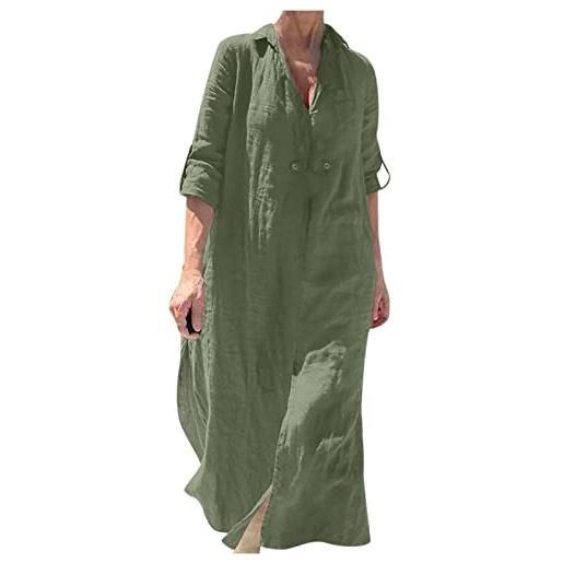 HAOLEI vestito donna taglia grande in lino manica lunghe vestiti casual spiaggia abito in lino eleganti tinta unita vestito boho abiti al ginocchio larghe vacanza festa vestiti vintage essentials dress