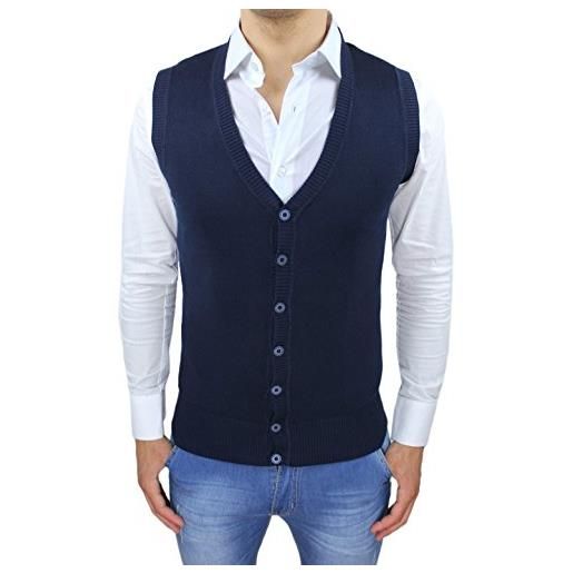 Evoga gilet smanicato uomo slim fit casual elegante corpetto maglia cardigan (m, blu scuro)