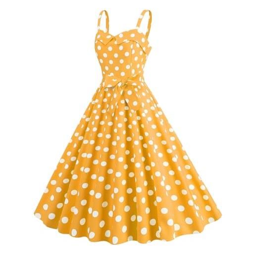Generic rockabilly, abito da donna per carnevale anni '50 anni '60, vintage, per feste, a pois, senza maniche, linea a, per matrimoni, feste, da sera, al ginocchio, giallo. , m