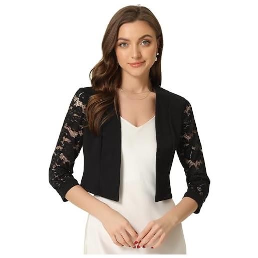 Allegra K coprispalle in pizzo da donna, aperto sul davanti, da lavoro, ufficio, maniche a 3/4, con motivo floreale, bolero