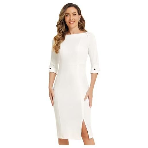 Allegra K abito da donna elegante con scollo a barchetta e maniche a 3/4, lunghezza media, bianco, xs