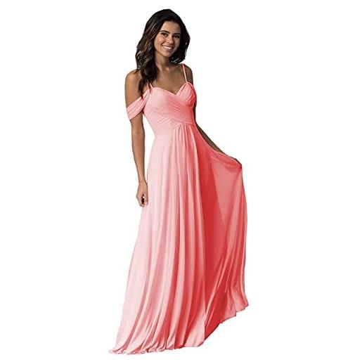 WTWVIAN donna a-line fuori dalla spalla pavimento-lunghezza chiffon con volant damigella d'onore abito da sposa, corallo, 44