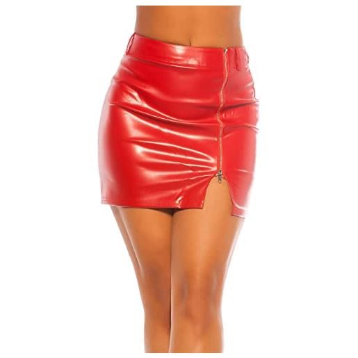 Koucla - gonna effetto pelle, con chiusura lampo, minigonna in similpelle, colore: rosso, s