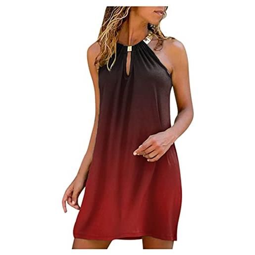 Xmiral mini vestito estivo donna casual estivo stampato floreale vestito senza maniche con scollo a barchetta o scollo corto da spiaggia (m, b-rosso)