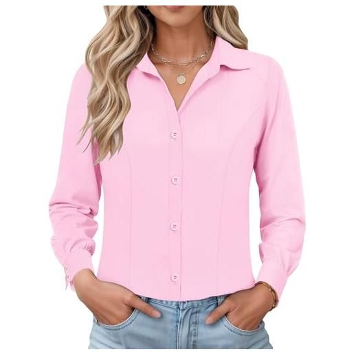 IECCP camicia da donna a maniche lunghe slim aderente formale abbottonata camicie elasticizzate senza pieghe camicetta da lavoro executive office casual top da donna 2025