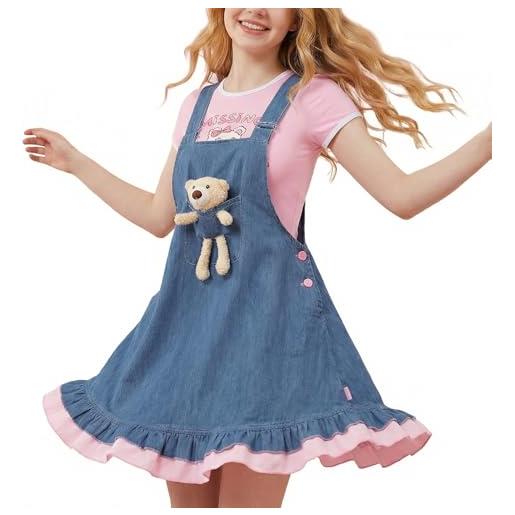 CutiePlusU donna denim suspender dress abito estivo jean casual con bambola orso - blu m