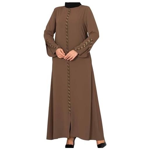 istanbul styles abaya da donna a maniche lunghe cava aperta lunghezza del pavimento cerniera lunghezza del pavimento moda islamica turca (small, marrone)
