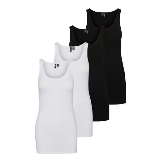 VERO MODA vmmaxi my soft long tank top ga 4 10265024, confezione da 4 (2 x nero, 2 x bianco brillante), xxl