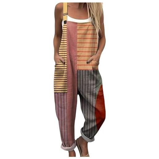 Generico salopette donna estiva lunga elegante tuta jumpsuit intera curvy casual moda stampa jumpsuits comoda larga pantaloni da lavoro con tasca leggera baggy salopette da casa, playsuit mare