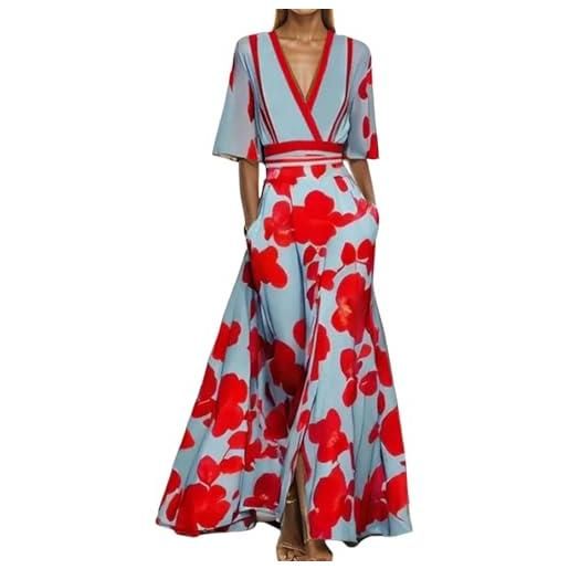 Generisch wickelkleid da donna estivo lungo al ginocchio - vestito da donna elegante con scollo a v, vestito floreale a manica corta estivo con grande orlo, maxi vestito curvy in linea a