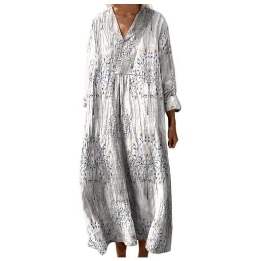 Udbeksid abito estivo donna lungo in lino boho v maniche lunghe vestiti larghi maxi vintage floreale elegante comodo taglie forti casual con tasche per spiaggia mare vacanza 2026