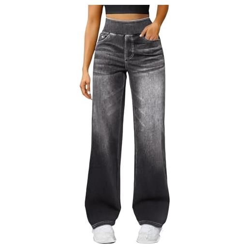 Yekdmxop jeans donna vita alta baggy gamba larga larghi pantaloni in denim curvy comodi eleganti jeans vintage casual con tasche pantalone elasticizzati a palazzo classico moda streetwear