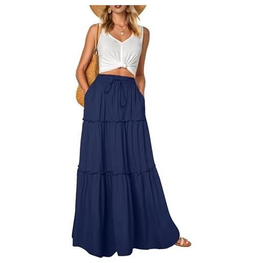 QIXING gonna da donna in stile bohémien, a vita alta, maxi gonna estiva alla moda floreale carina con tasche