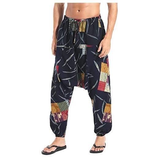 AITFINEISM pantaloni da uomo harem comodi pantaloni elastici in vita pantaloni casual hippies pantaloni (xl, stile nero)