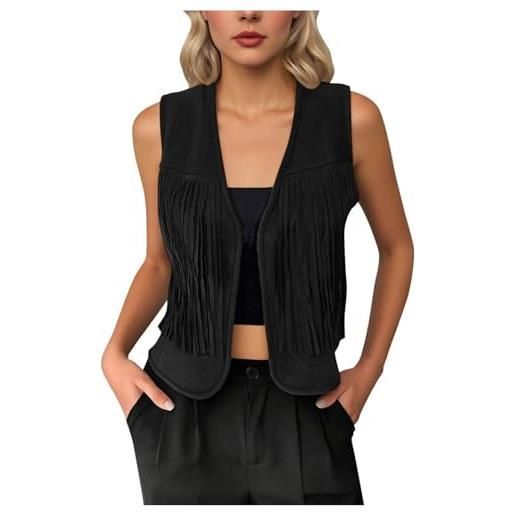 Generic gilet da donna con nappa, con frange, stile country western, in finta pelle scamosciata, stile hippie, senza maniche, aperto sul davanti, stile boho, casual, con scollo a v, per feste e abbigliamento