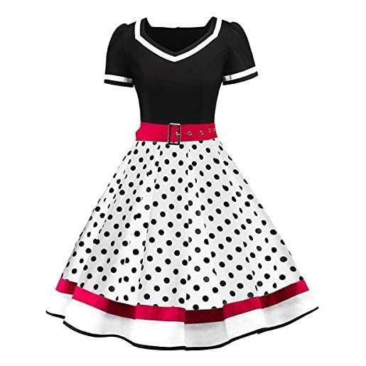 Odizli rockabilly, abito da donna anni '50, vintage, a maniche corte, con scollo a v, a pois, per matrimonio, festa, lunghezza al ginocchio