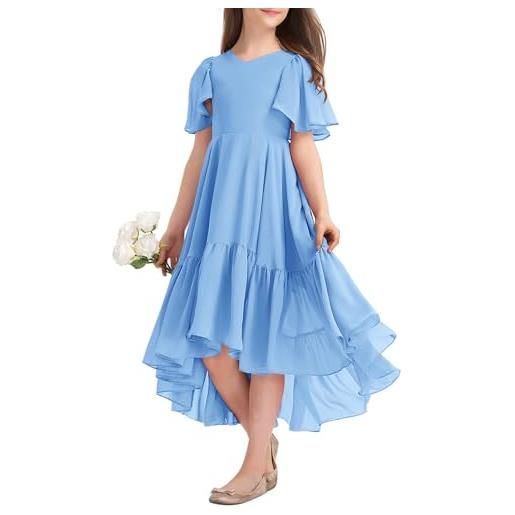 Haloumoning abito estivo da ragazza, con scollo a v, con volant, casual, a linea, flowy, alto, basso, lungo, elegante, abito da sera lungo
