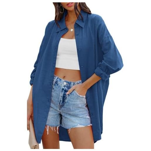 Cicy Bell camicetta oversize da donna camicie a maniche lunghe button down t-shirt casual in cotone con tasche