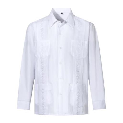 Generic camicia da uomo ricamata casual da spiaggia cubana a maniche lunghe guayabera collo coreana
