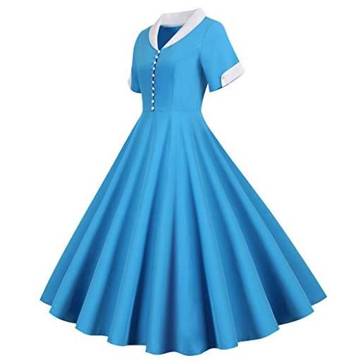 Vagbalena abiti da donna vintage anni '50 a manica corta con scollo a v abiti a manica lunga abiti da donna estivi eleganti da ballo abiti da cocktail vintage (blu, l)