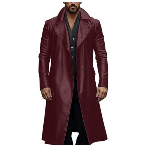 Duohropke cappotto in pelle da uomo sexy pu pelle trenchcoat metallico lucido cappotto in lana lungo giacca invernale giubbotto in pelle sintetica moto giacca per mezze stagioni impermeabile giacca da