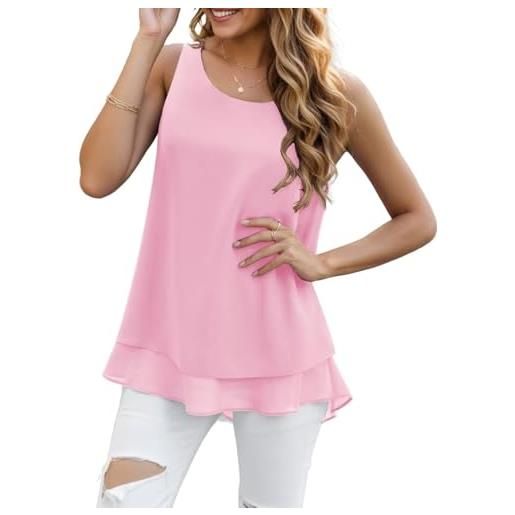 YGJIEGENG canotte da donna senza maniche in chiffon a doppio strato camicetta casual tunica