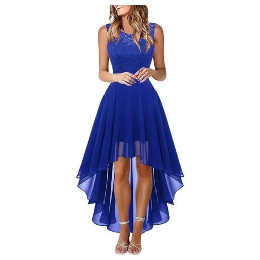 Duohropke abito da cocktail da donna, elegante, lungo, senza maniche, in pizzo, a pieghe, a vita alta, slim fit, in chiffon, abito da festa, abito da damigella d'onore